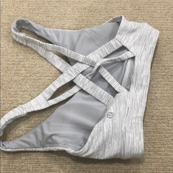 LULULEMON WHITE AND GREY STRIPED BRA - Picture 3 of 3